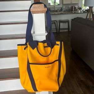 Rothy’s Tote Bag- Reversible. Bucket style; Yellow w/Navy & Olive w/Navy trim.